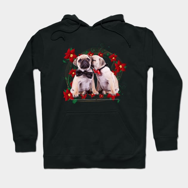 Pugs & Pointsettias Hoodie by cameradog